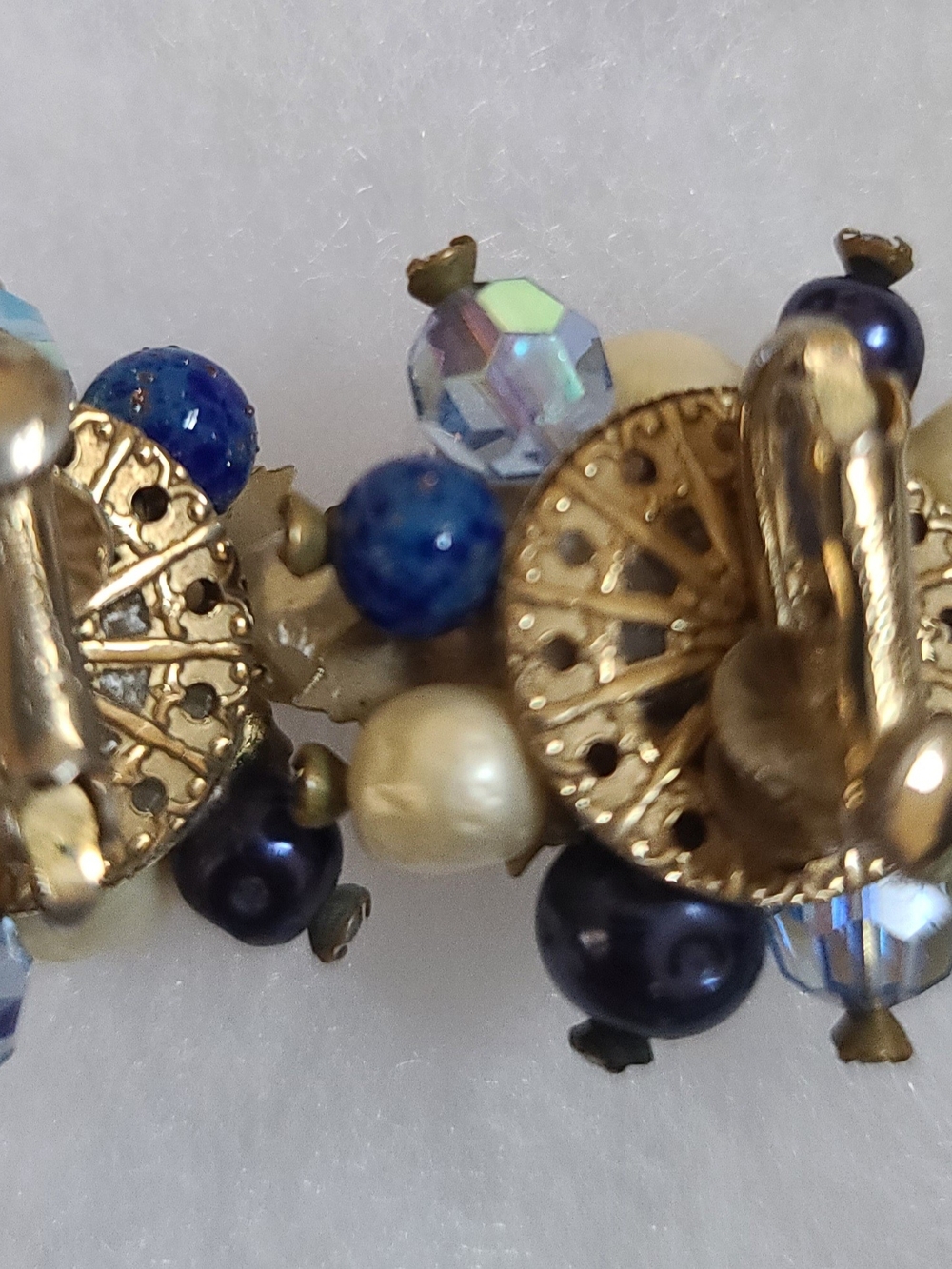 Vintage Vendome Aurora Borealis Crystal Beaded Rhinestone Earrings, Clipo-Ons - Picture 3 of 4